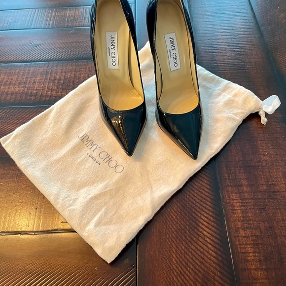 Jimmy Choo Romy 100 Black Patent Leather Pointy Pumps Size 39 - Picture 2 of 4